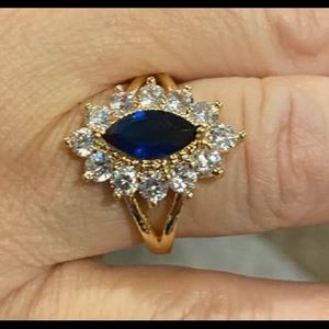 Vintage style blue sapphire CZ Crystal ring